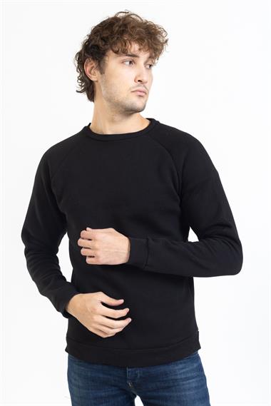 Man Unisex Şardonlu O yaka U Kol Sweat 23y kso SİYAH