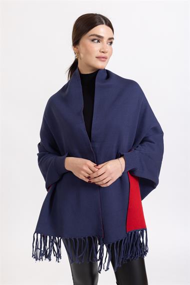 Ms Bayan Örme Kollu Şal MAVİ