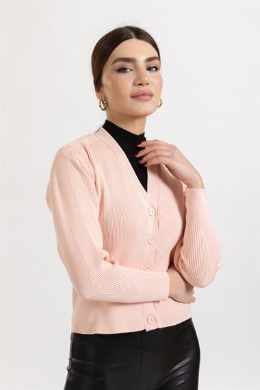 Ms Bayan Tam Dügmeli Hırka PUDRA