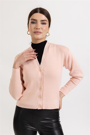 Ms Bayan Tam Dügmeli Hırka PUDRA