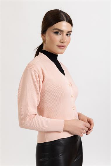 Ms Bayan Tam Dügmeli Hırka PUDRA