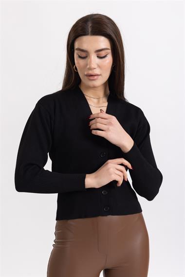 Ms Bayan Tam Dügmeli Hırka SİYAH