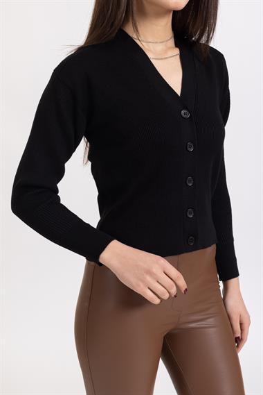 Ms Bayan Tam Dügmeli Hırka SİYAH