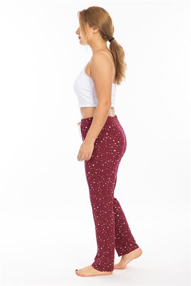 Ms Bayan Viskon Pijama Tek Alt 25y Evm bordo/yıldız desenli