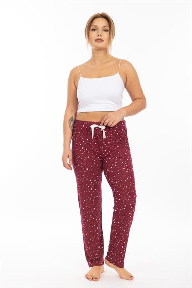 Ms Bayan Viskon Pijama Tek Alt 25y Evm bordo/yıldız desenli