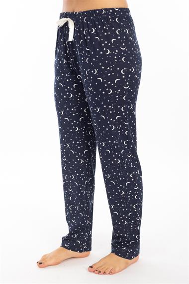 Ms Bayan Viskon Pijama Tek Alt 25y Evm Lacivert Yıldız