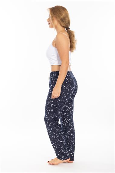Ms Bayan Viskon Pijama Tek Alt 25y Evm Lacivert Yıldız