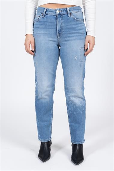 Ms Kadın Mom RegularAltı Çiçek Baskılı Kot Pantolon 23k Kso BLUE