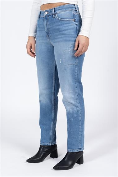 Ms Kadın Mom RegularAltı Çiçek Baskılı Kot Pantolon 23k Kso BLUE