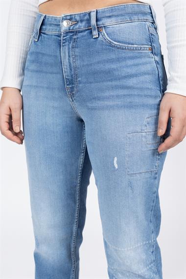 Ms Kadın Mom RegularAltı Çiçek Baskılı Kot Pantolon 23k Kso BLUE