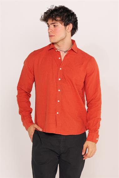 North Saıls Erkek Keten U.kol Gömlek 24y Kso KİREMİT