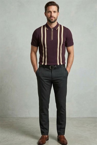 Nxt Erkek Polo Yaka K.Kol Tshırt 20y Kso Bordo Beyaz