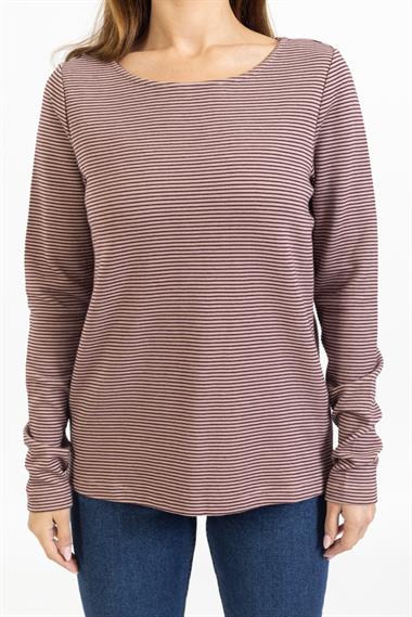 Ops Bayan O yaka Çizgili U.kol Sweat 23k Ptk Kahve çizgili