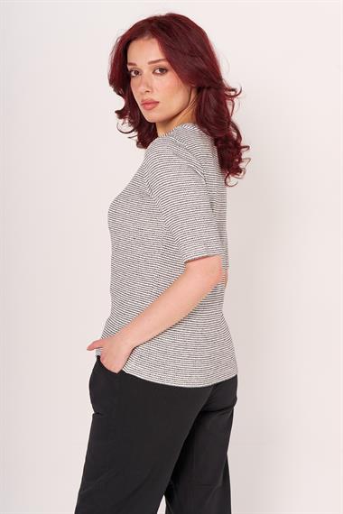 Opus Kadın O Yaka K.Kol Sweat 24k Ptk BEYAZ/SİYAH ÇİZGİLİ