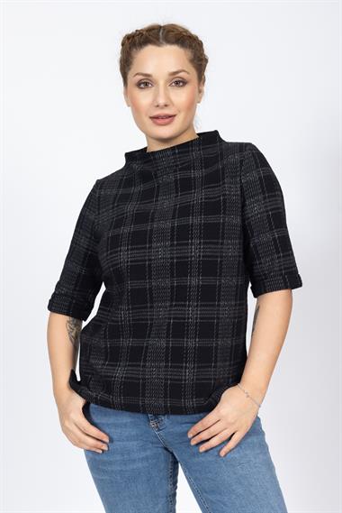 Opus Kadın O Yaka K.Kol Sweat 24k Ptk Siyah Gri Çiz.