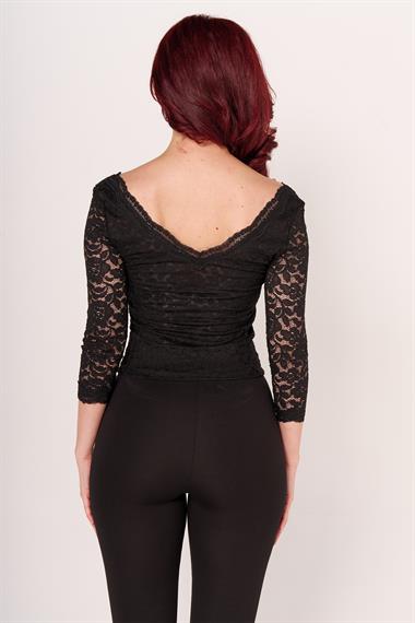 TSHIRT BRS 22Y V YAKA DANTELLİ U.KOL BAYAN (BYG) SİYAH