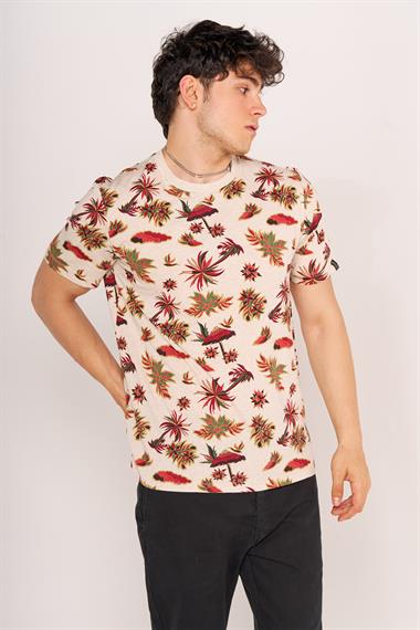 TSHIRT S&S 20Y O YAKA K.KOL ERKEK BEDEN (MTC) KREM/DESENLİ