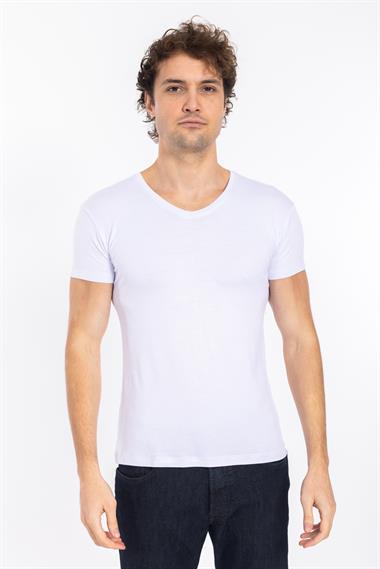 TSHIRT V&S 21Y BAMBU V YAKA ERKEK (M&C) Beyaz