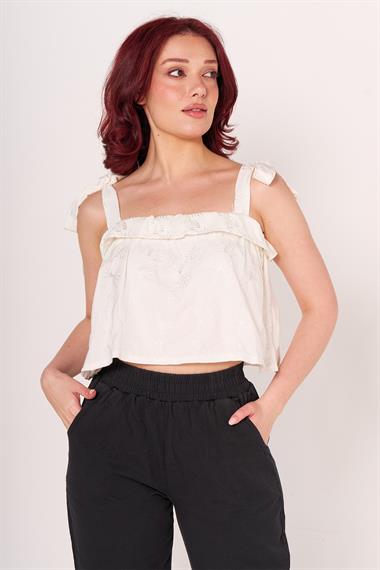 TSHIRT ZRA 22Y LASTİKLİ ASKILI BAYAN (BYG) Beyaz