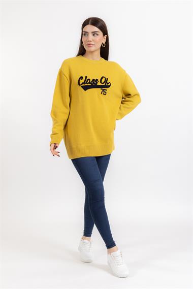 Zr Unisex O Yaka Classı Of Yazılı U.Kol Kazak SARI