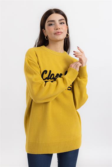 Zr Unisex O Yaka Classı Of Yazılı U.Kol Kazak SARI