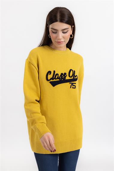 Zr Unisex O Yaka Classı Of Yazılı U.Kol Kazak SARI