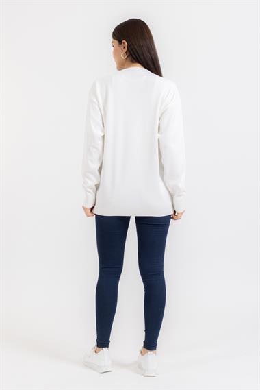 Zr Unisex 0 Yaka Düz U.Kol Kazak Beyaz