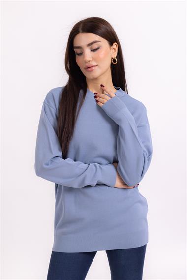 Zr Unisex 0 Yaka Düz U.Kol Kazak MAVİ