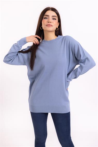 Zr Unisex 0 Yaka Düz U.Kol Kazak MAVİ