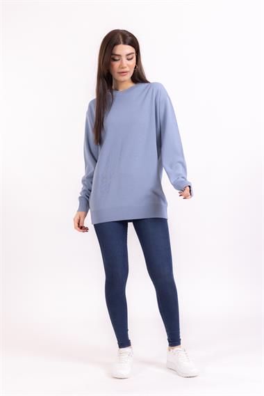 Zr Unisex 0 Yaka Düz U.Kol Kazak MAVİ