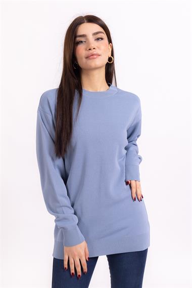 Zr Unisex 0 Yaka Düz U.Kol Kazak MAVİ