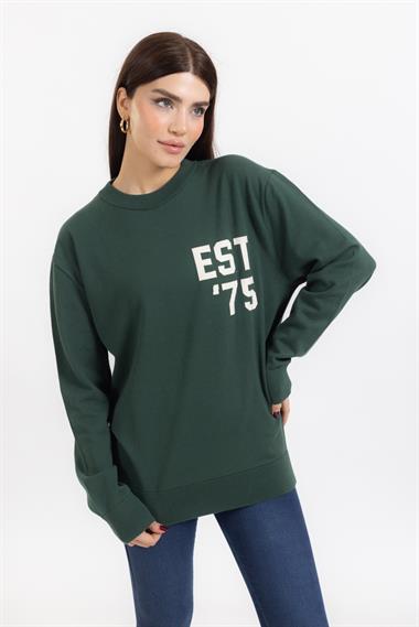 Zr Unisex O Yaka Est Yazılı U.Kol Kazak YEŞİL