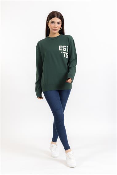 Zr Unisex O Yaka Est Yazılı U.Kol Kazak YEŞİL