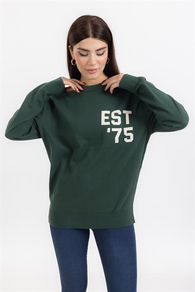 Zr Unisex O Yaka Est Yazılı U.Kol Kazak YEŞİL