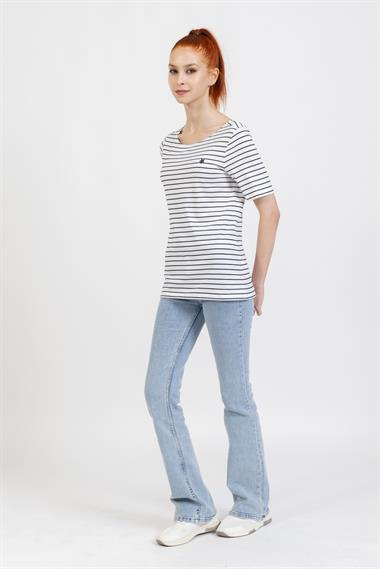 Mpl V Yaka Tshirt  22y o M&G BEYAZ/KAHVE ÇİZGİLİ