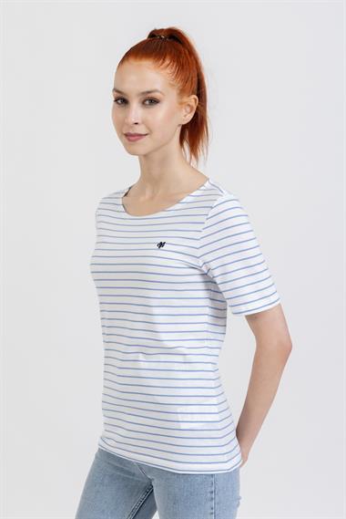 Mpl V Yaka Tshirt  22y o M&G BEYAZ/MAVİ ÇİZ.