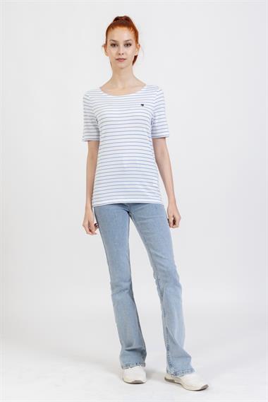 Mpl V Yaka Tshirt  22y o M&G BEYAZ/MAVİ ÇİZ.
