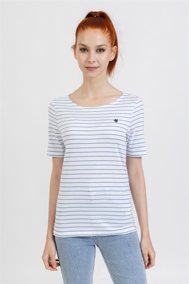 Mpl V Yaka Tshirt  22y o M&G BEYAZ/MAVİ ÇİZ.
