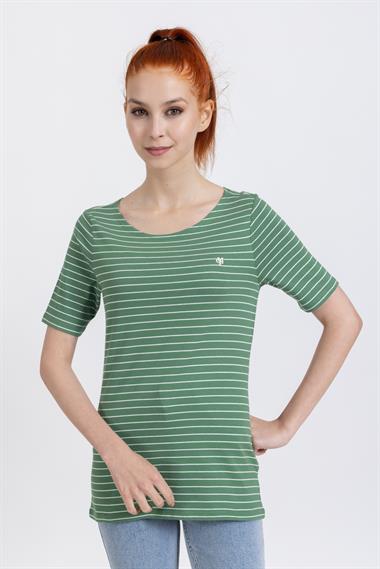 Mpl V Yaka Tshirt  22y o M&G YEŞİL/BEYAZ ÇİZGİLİ