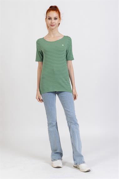 Mpl V Yaka Tshirt  22y o M&G YEŞİL/BEYAZ ÇİZGİLİ