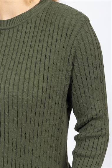 Vs Kadın 0 Yaka Saç Örgü U.Kol Kazak Trk YEŞİL