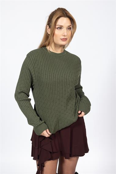 Vs Kadın 0 Yaka Saç Örgü U.Kol Kazak Trk YEŞİL