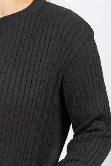 Vs Kadın 0 Yaka Saç Örgü U.Kol Kazak Trk ANTRASİT