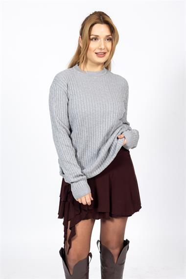 Vs Kadın 0 Yaka Saç Örgü U.Kol Kazak Trk GRİ