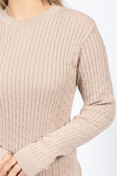 Vs Kadın 0 Yaka Saç Örgü U.Kol Kazak Trk BEJ