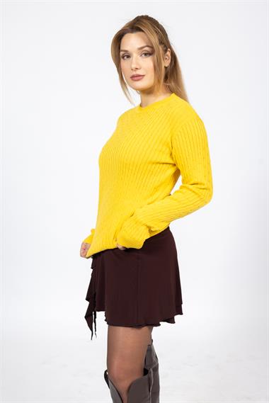 Vs Kadın 0 Yaka Saç Örgü U.Kol Kazak Trk SARI