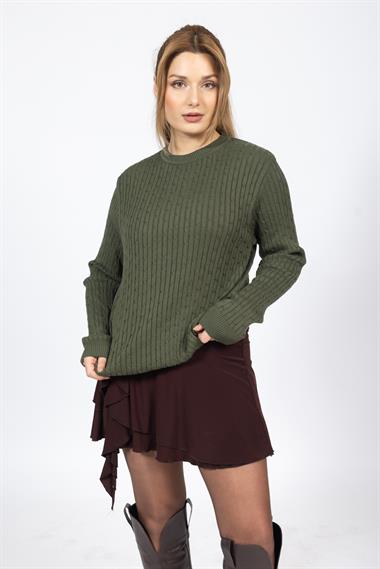 Vs Kadın 0 Yaka Saç Örgü U.Kol Kazak Trk YEŞİL