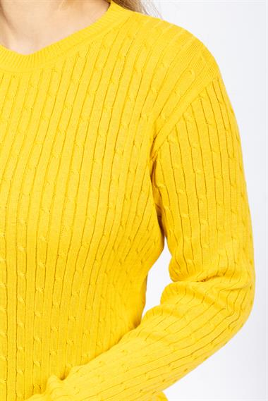 Vs Kadın 0 Yaka Saç Örgü U.Kol Kazak Trk SARI