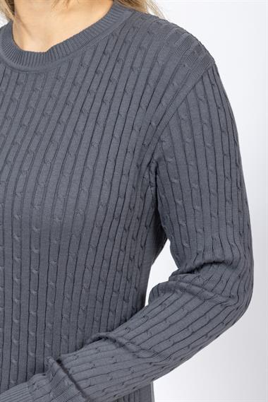 Vs Kadın 0 Yaka Saç Örgü U.Kol Kazak Trk FÜME