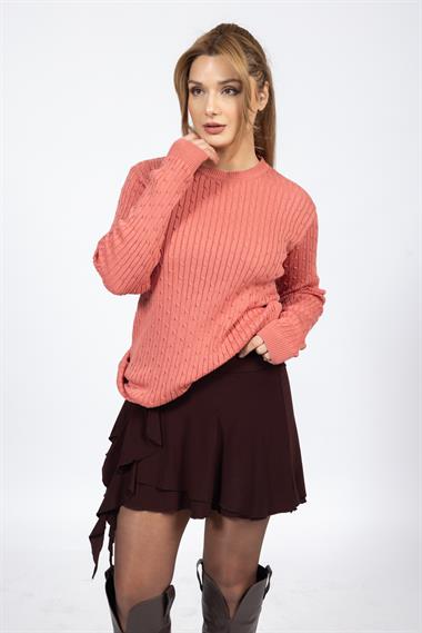 Vs Kadın 0 Yaka Saç Örgü U.Kol Kazak Trk SOMON